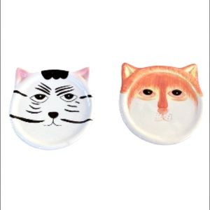 2 Vintage Bandwagon Kitty Cat Faces Coasters Plates Ceramic 4"